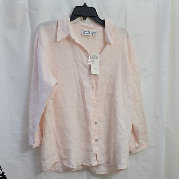 Chico’s Linen Blouse Women’s Size 3 NWT Light Pink, Mother of Pearl Buttons! - Picture 1 of 6